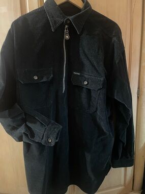 Structure Men's Pullover Black corduroy button pockets, leather tip zipper.